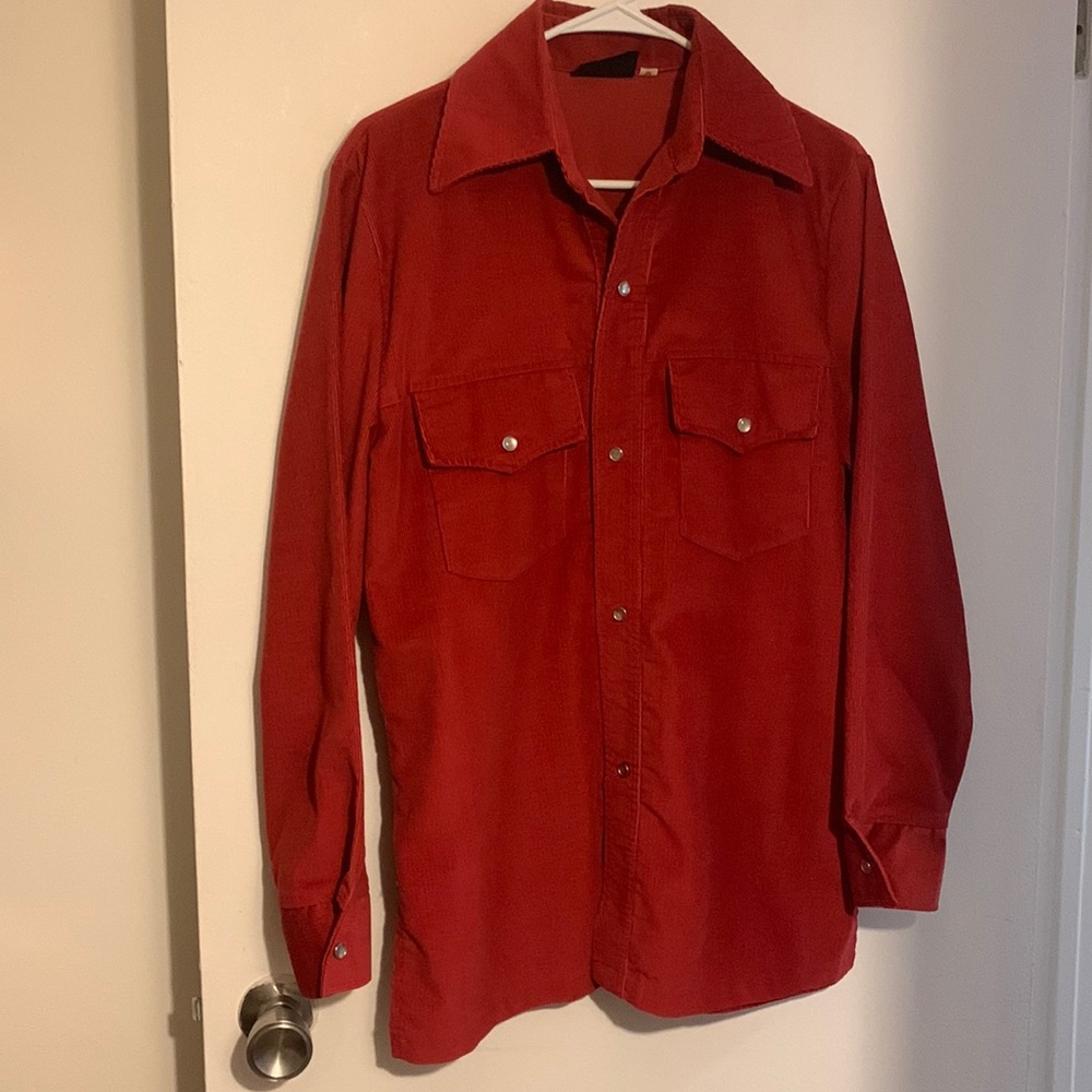 Vintage 90s Grunge Vibes Rust Corduroy button down Shirt, size medium